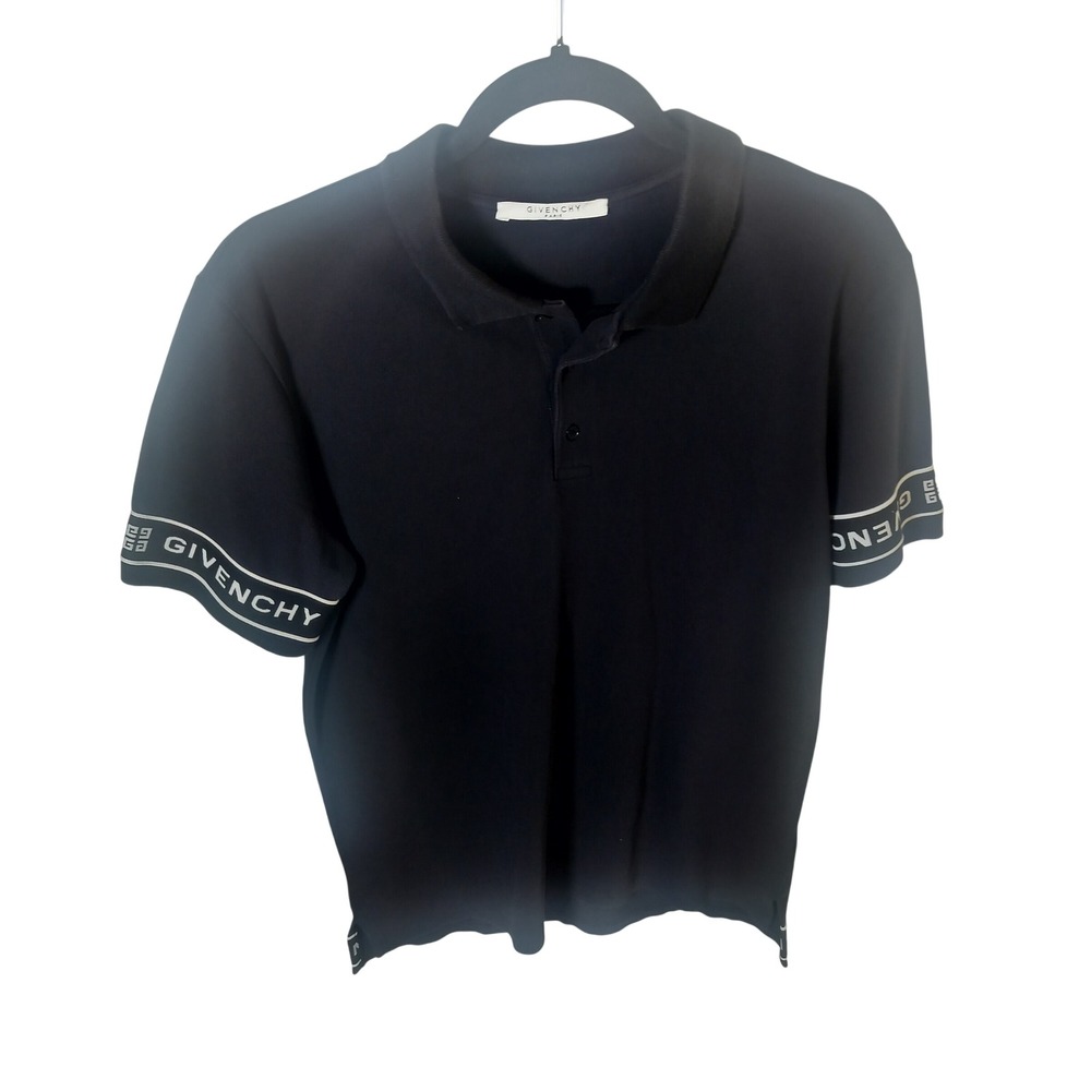 Givenchy Paris Black‎ Logo Tape Pique Polo Shirt Short Sleeve Mens BM70AY3006